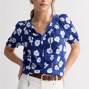 Draper James Blue Floral Tie-Front Blouse Size Medium | Reese Witherspoon Brand